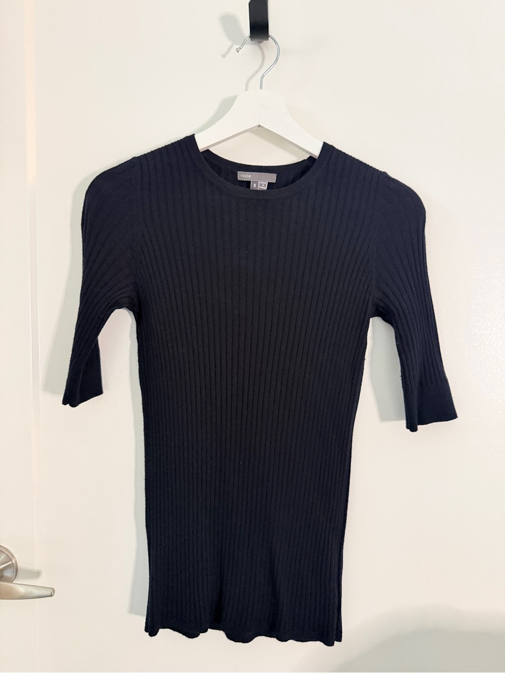 Vince Navy Ribbed Cashmere Blend Knit Top 3/4 Sleeve Size S - Picture 7 of 7